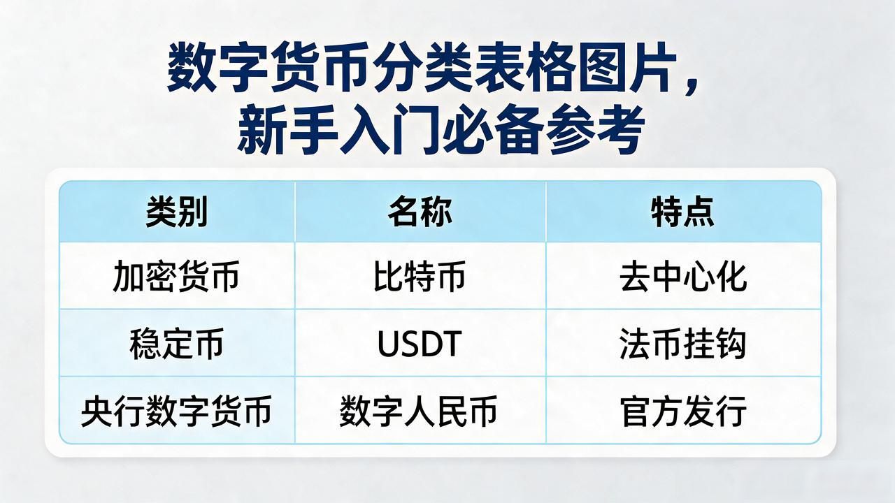 数字货币分类表格图片，新手入门必备参考