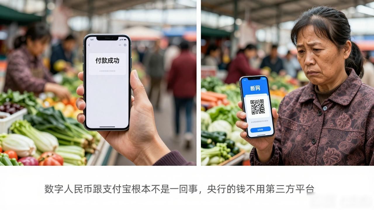 数字人民币跟支付宝根本不是一回事，央行的钱不用第三方平台
