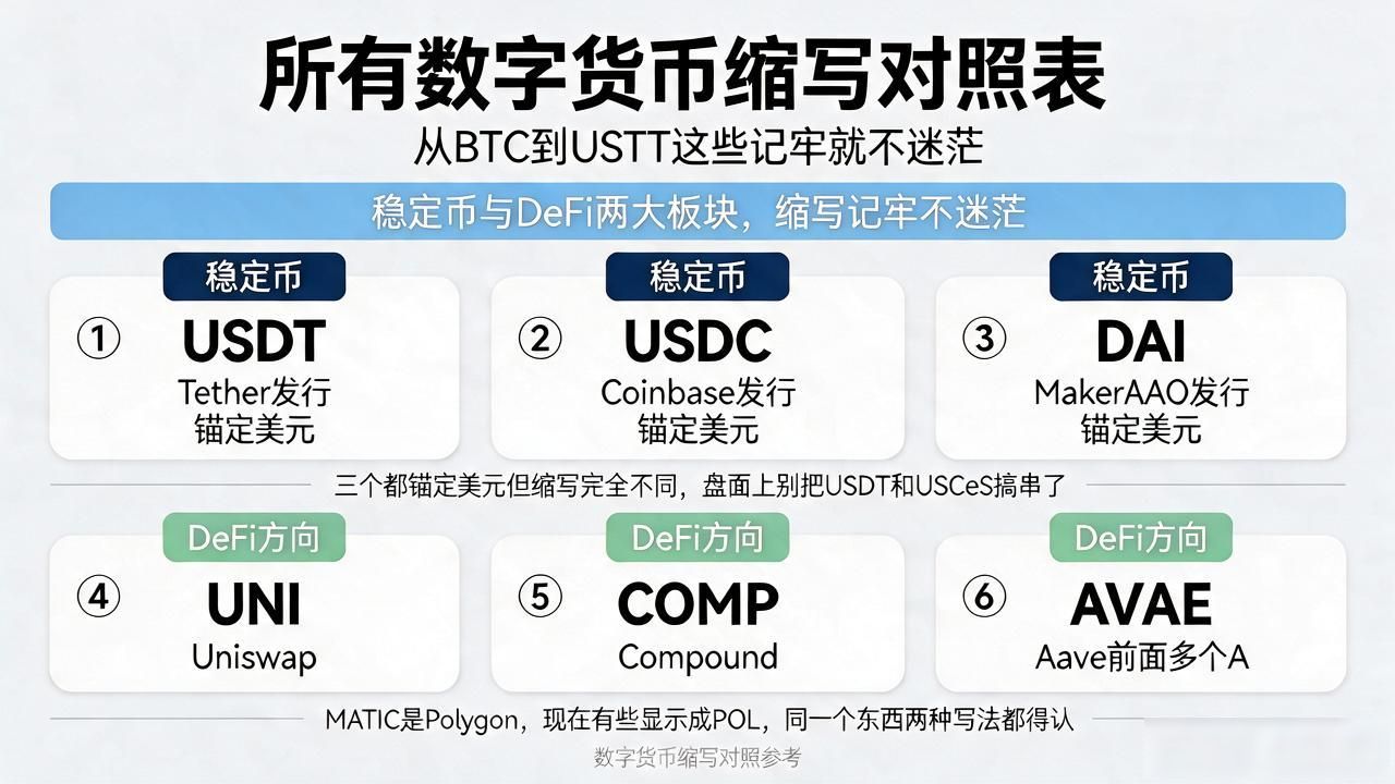 所有数字货币缩写对照表，从BTC到USDT这些记牢就不迷茫