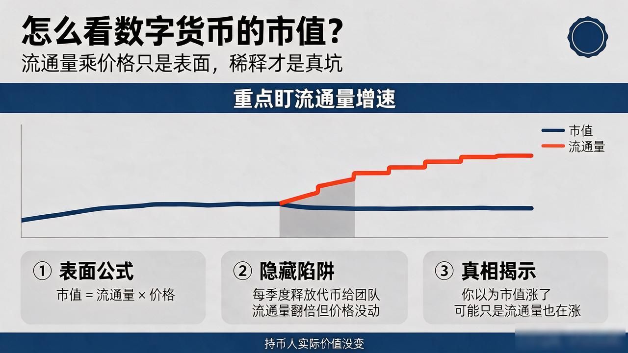 怎么看数字货币的市值?流通量乘价格只是表面,稀释才是真坑